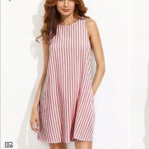 Red and white striped linen tank dress